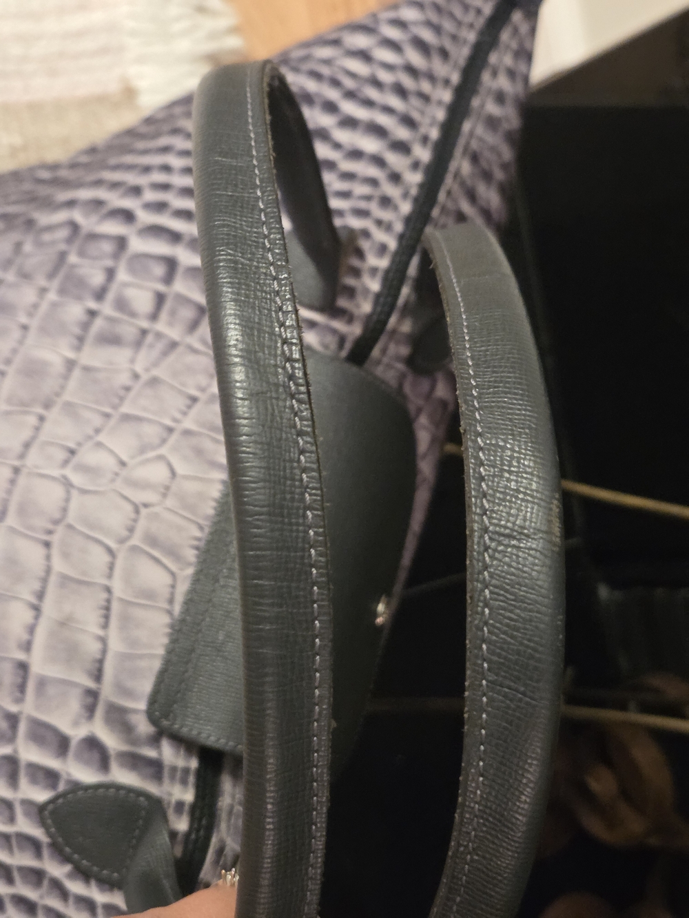 Longchamp Le Pliage Croc-Print Nylon Tote Bag in grey Large - Picture 10 of 16
